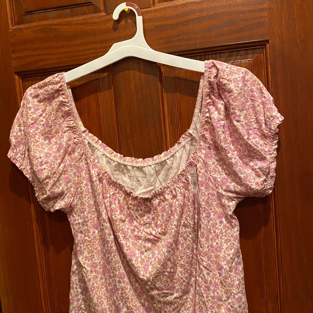 American Eagle Outfitters Pink Puff Sleeve Blouse